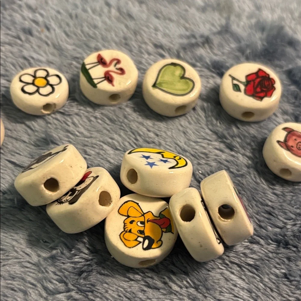 Vintage Ceramic Discs Beads for Necklace Bracelet or Keychain Various Designs